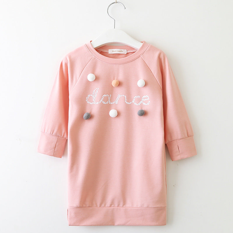 Girls dress long sleeve letter ball sweater Pink