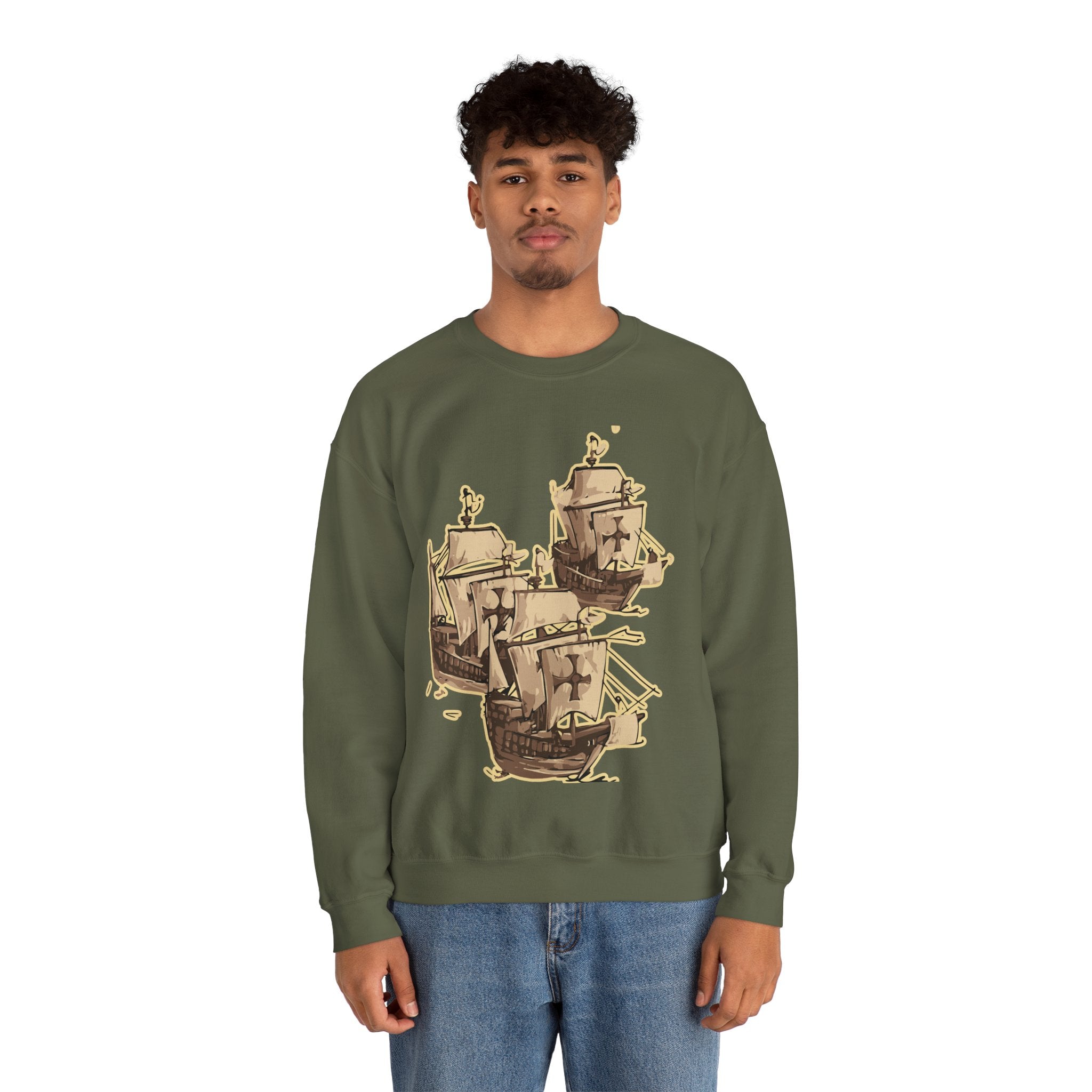 Unisex Heavy Blend Crewneck Sweatshirt with 3 Boats Design – Ultimate Comfort & Sustainability