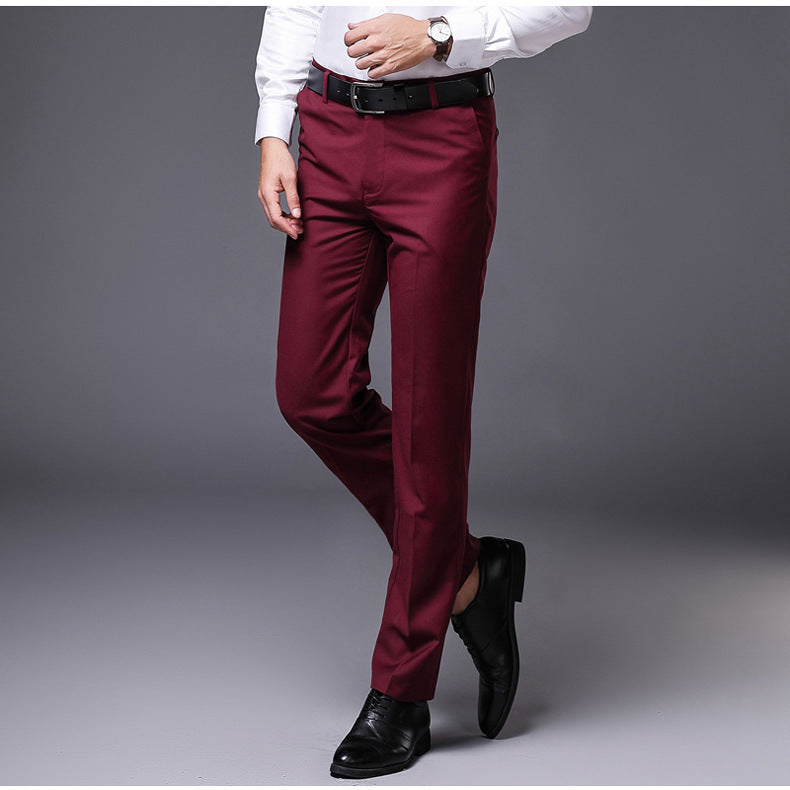 Slim straight trousers suit to work suit men's business Red wine