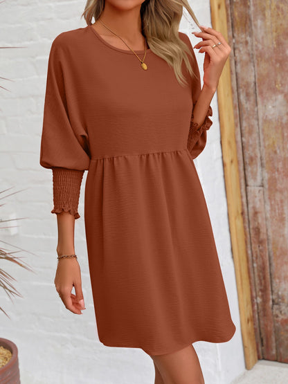 Round Neck Lantern Sleeve Mini Dress