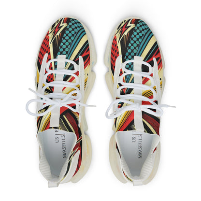 Sneakers, Dynamic Comic Pattern, Men's Shoes, Graphic Print, Red Black Yellow, Athletic Footwear