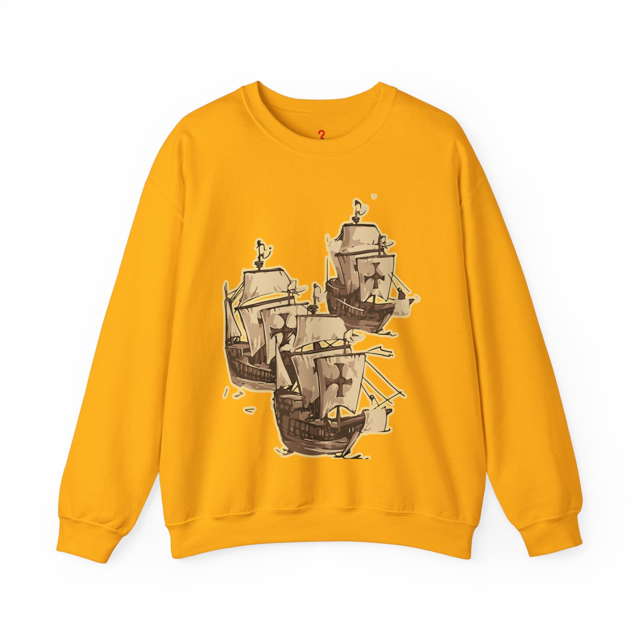 Unisex Heavy Blend Crewneck Sweatshirt with 3 Boats Design Ultimate Comfort & Sustainability Gold