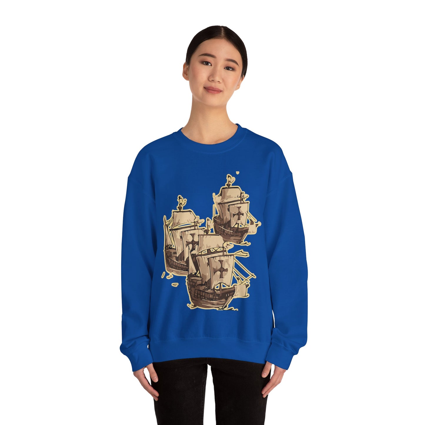 Unisex Heavy Blend Crewneck Sweatshirt with 3 Boats Design Ultimate Comfort & Sustainability