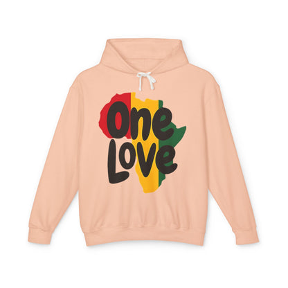 One Love Rasta Lightweight Hooded Sweatshirt - Red Yellow Green Black Color Scheme, Reggae Culture, Positive Vibes, Unity and Peace, Peachy