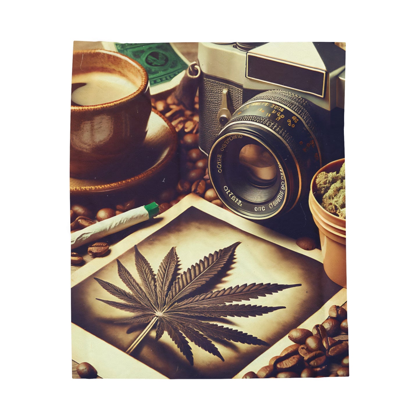 Coffee, Weed and Photography Vibes - Velveteen Plush Blanket 50" × 60"