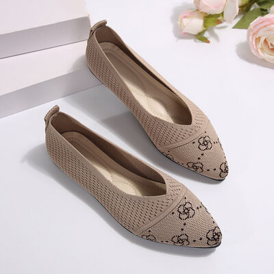 Point Toe Mesh Flat Slip-Ons Khaki