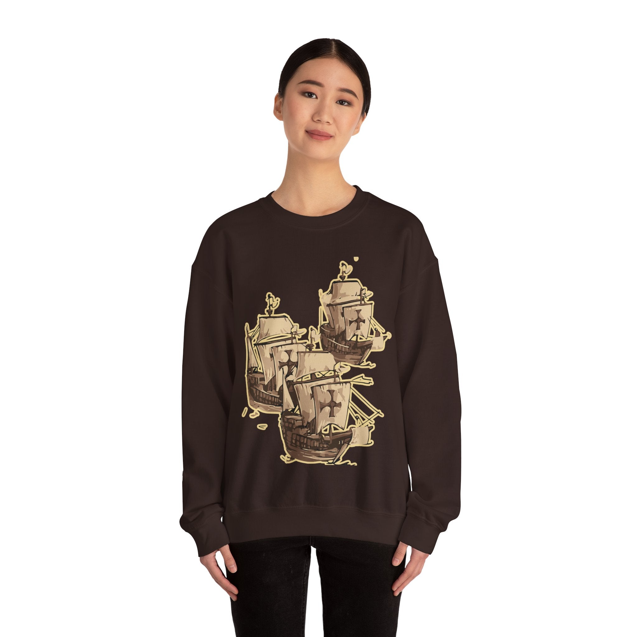 Unisex Heavy Blend Crewneck Sweatshirt with 3 Boats Design – Ultimate Comfort & Sustainability