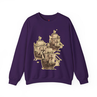 Unisex Heavy Blend Crewneck Sweatshirt with 3 Boats Design Ultimate Comfort & Sustainability Purple