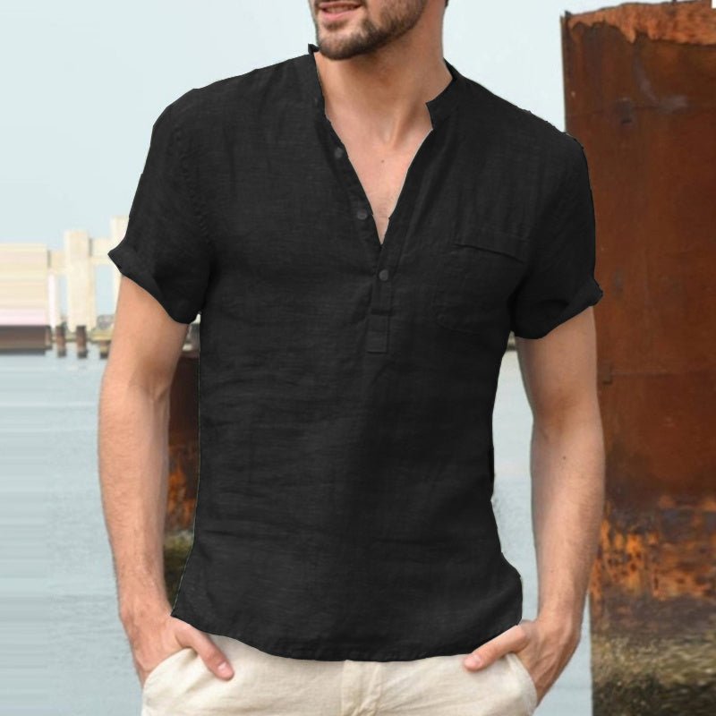 Men's Casual Linen Polo Shirt Black