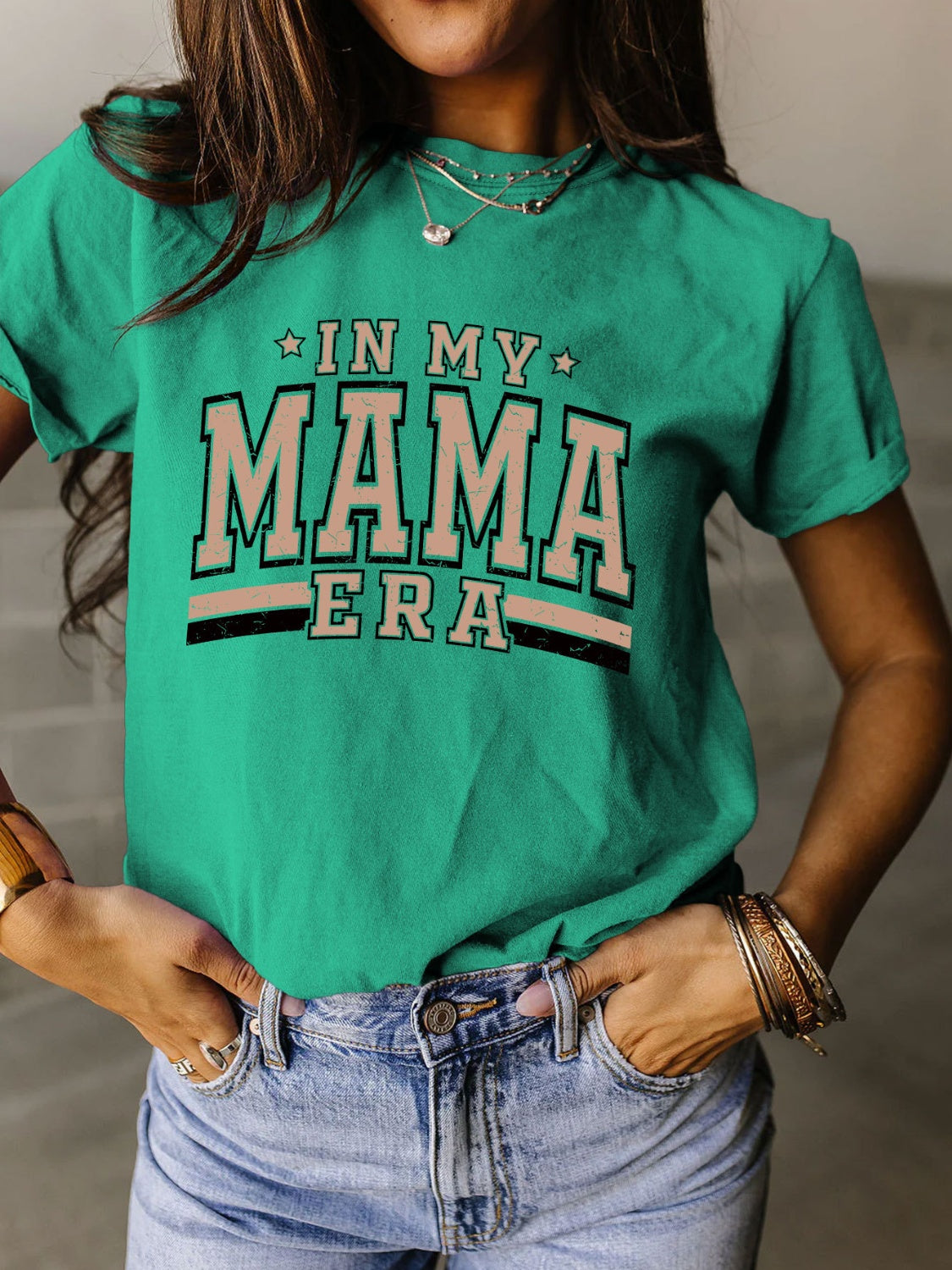 Full Size Letter Graphic Round Neck Short Sleeve T-Shirt Teal