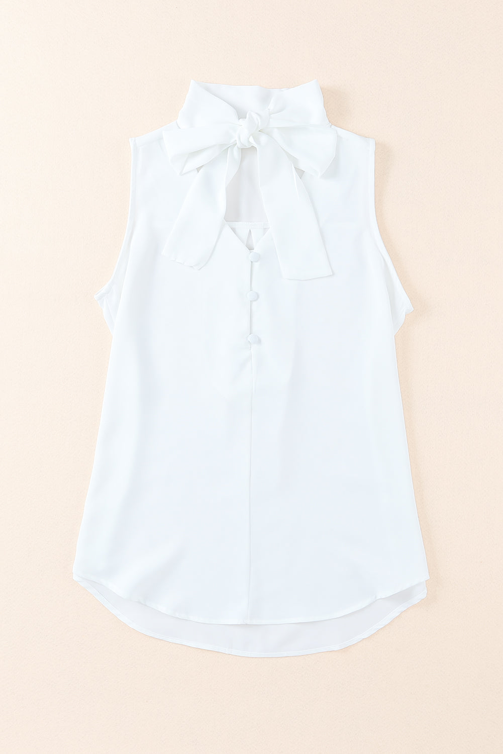 Tie Neck Buttoned Curved Hem Tank - Thandynie