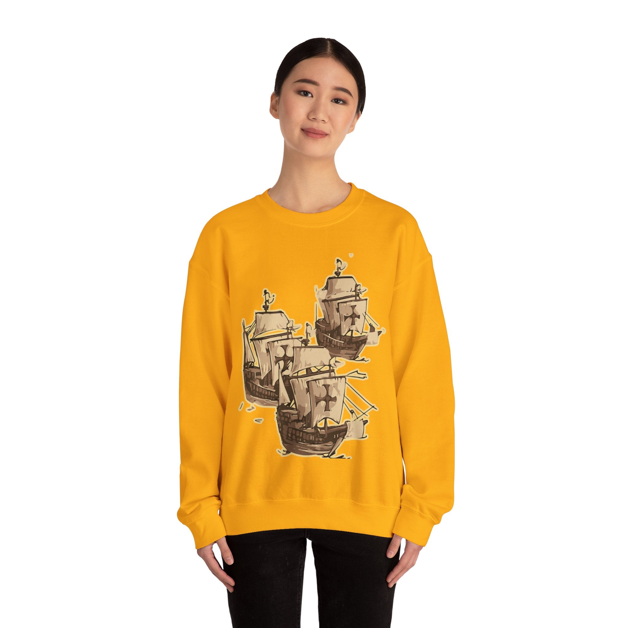 Unisex Heavy Blend Crewneck Sweatshirt with 3 Boats Design – Ultimate Comfort & Sustainability