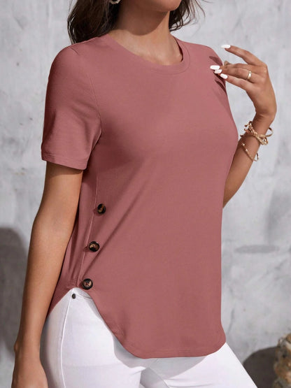 Round Neck Short Sleeve T-Shirt Dusty Pink