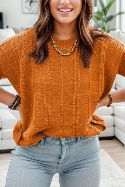 Round Neck Cap Sleeve Sweater Tangerine