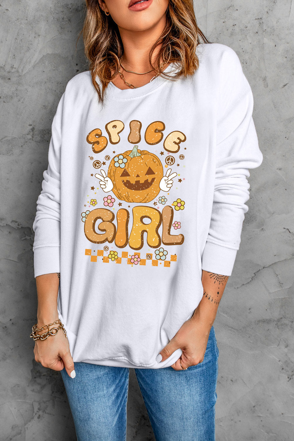 Round Neck Long Sleeve SPICE GIRL Graphic Sweatshirt Halloween