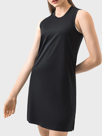 Round Neck Sleeveless Active Dress Black