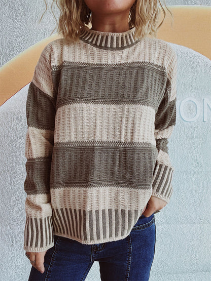 Contrast Round Neck Long Sleeve Sweater