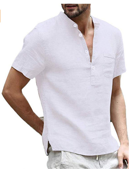 Men's Casual Linen Polo Shirt White