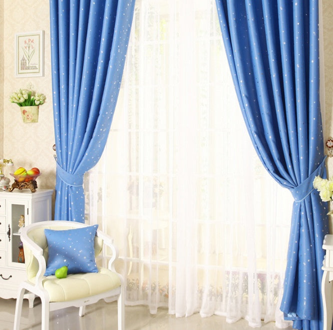 Star Print Perforated Finished Curtain – Elegant Acrylic Design Blue