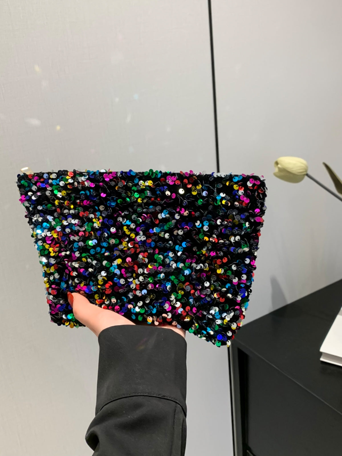 Sequin Clutch with Zipper Multicolor One Size