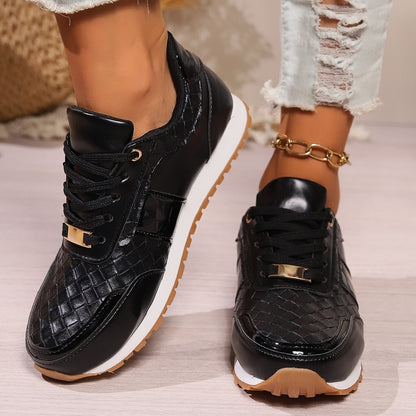 Lace-Up PU Leather Sneakers Black