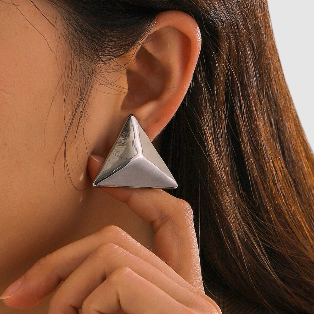 Stainless Steel 3D Triangle Earrings Silver One Size