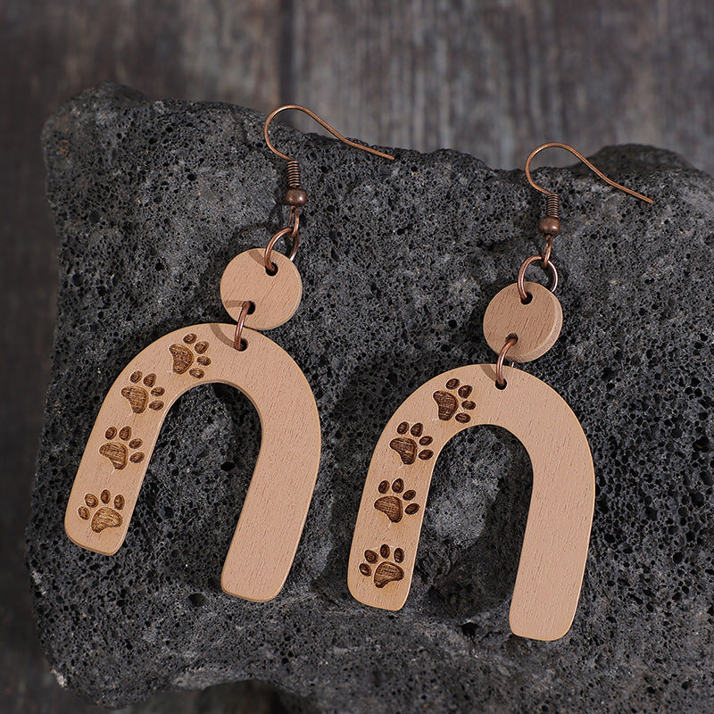 Geometric Shape Wooden Earrings - Thandynie