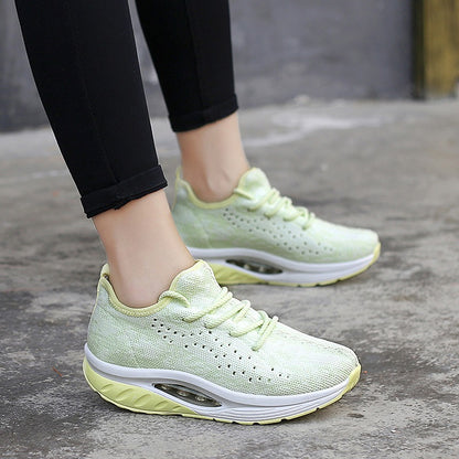 Overseas large women's air-cushion sports shoes, breathable fly-knit sneakers