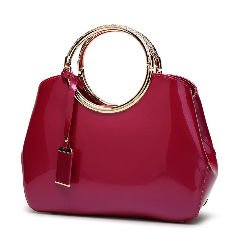 Shiny Patent Leather Bridal Handbag | One-Shoulder Wedding Crossbody Bag Rose red