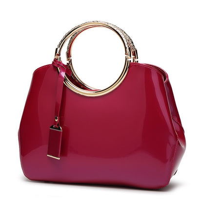 Shiny Patent Leather Bridal Handbag | One-Shoulder Wedding Crossbody Bag Rose red