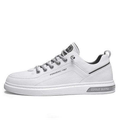 Men's Casual Leather Shoes | Versatile Thick-Soled Sports Sneakers | White Elastic Band Sneakers