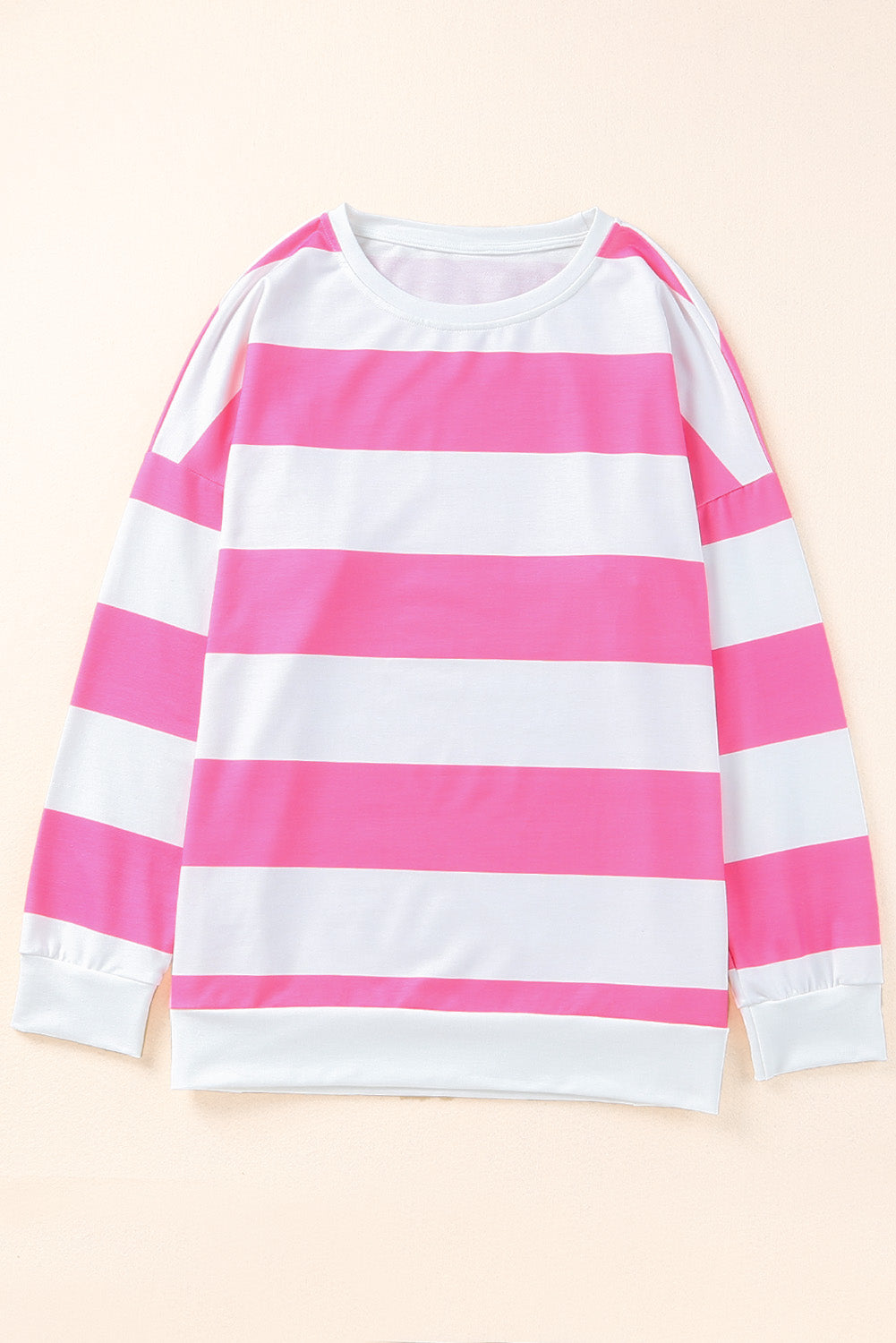 Pink Striped Side Slit Plus Size Sweatshirt