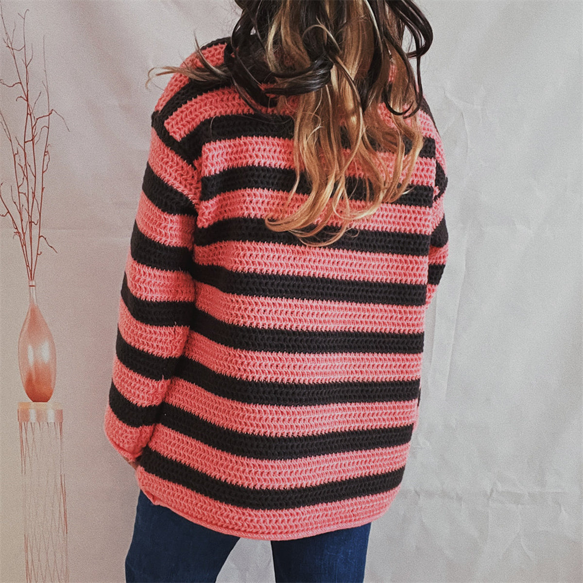 Striped Round Neck Long Sleeve Sweater