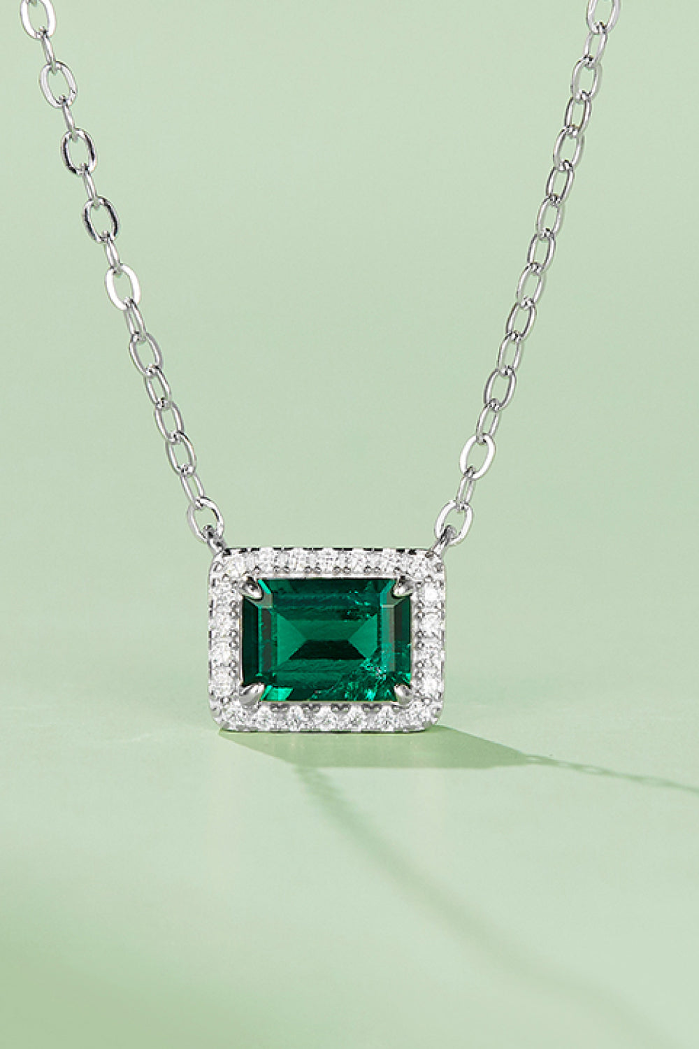 Lab-Grown Emerald Rectangle Pendant Necklace - Thandynie