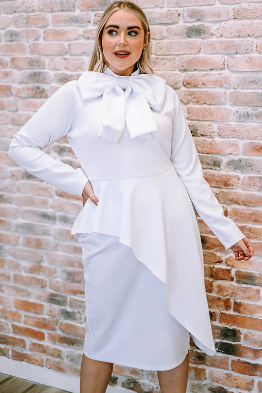 Bow Detail Long Sleeve Dress White