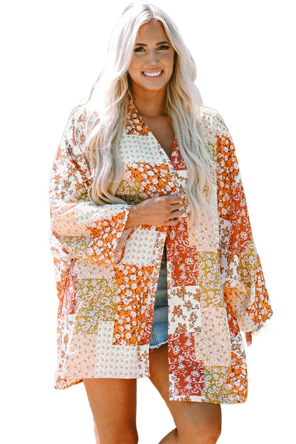 White Boho Patchwork Floral Open Front Kimono