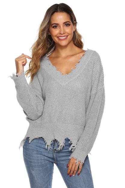 Off-Shoulder Ribbed Long Sleeve Raw Hem Sweater Light Gray