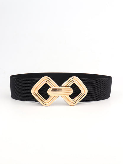 Geometric Buckle Elastic Wide Belt Black One Size