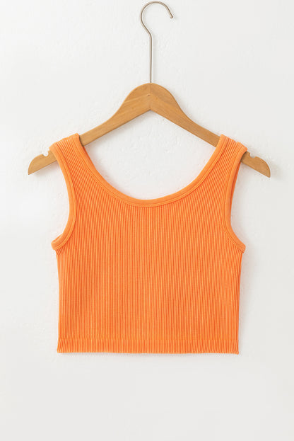 Grapefruit Orange Ribbed Seamless Cropped Tank Top