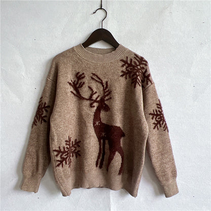 Reindeer and Snowflake Pattern Sweater Mocha