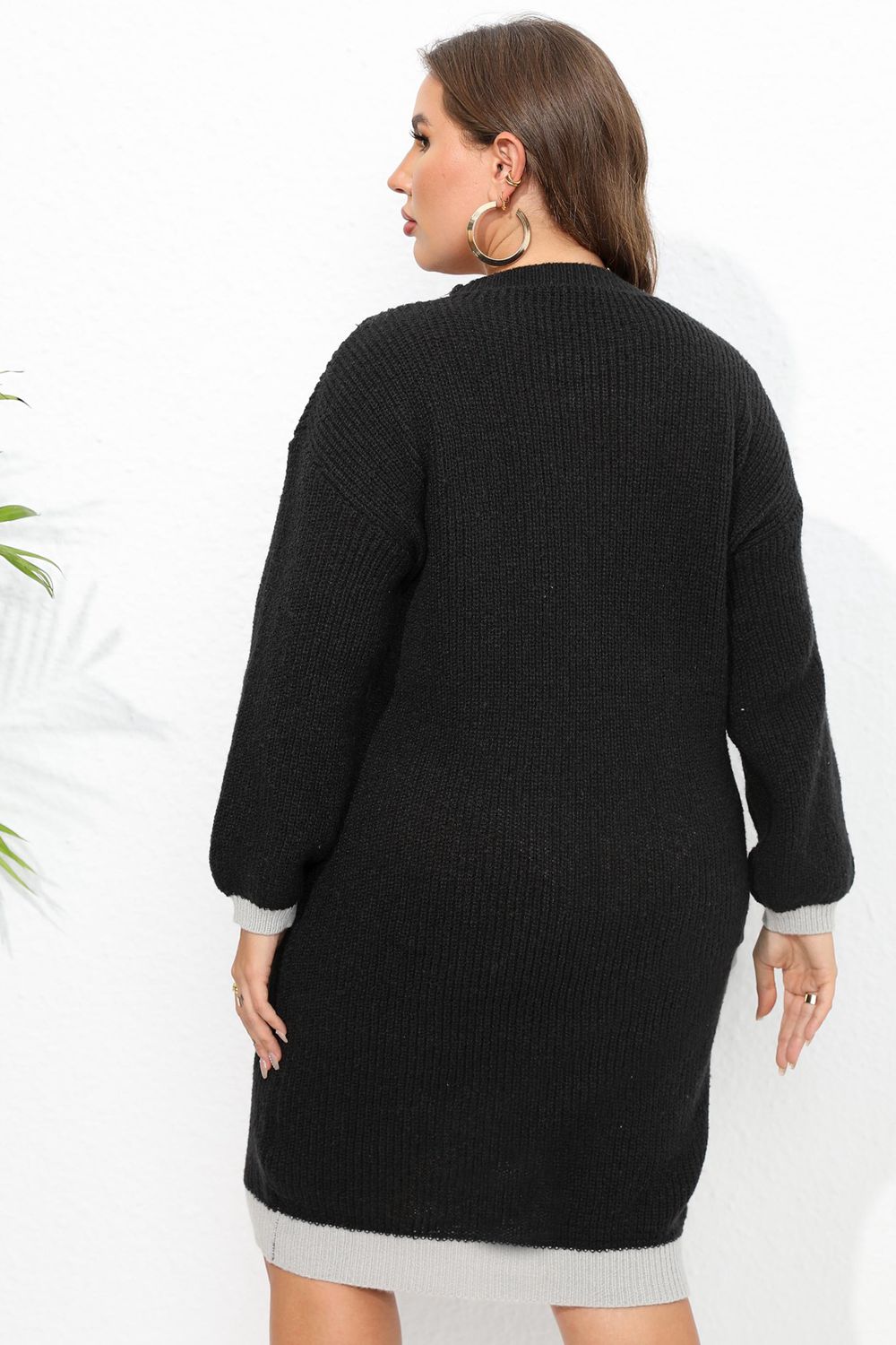 Plus Size Long Sleeve V-Neck Sweater Dress