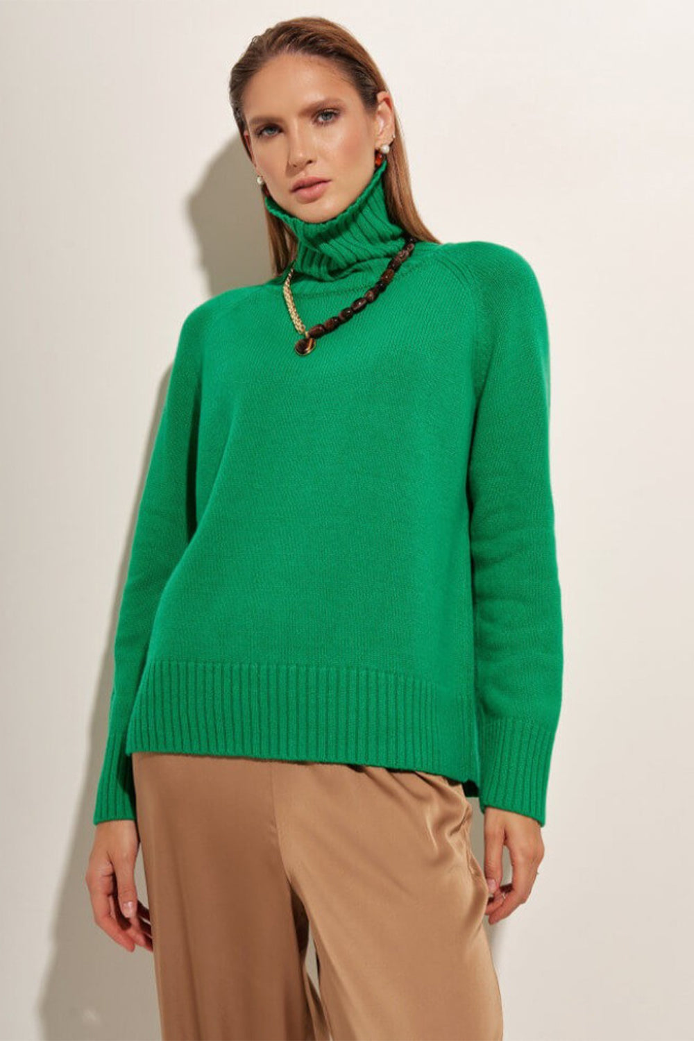 Turtle Neck Raglan Sleeve Sweater Mid Green