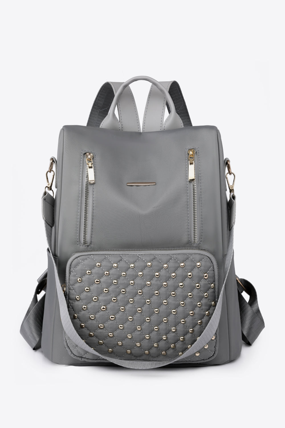 Zipper Pocket Beaded Backpack Dark Gray One Size