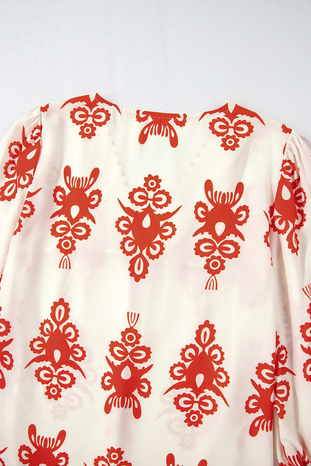 Orange Vintage Geometric Printed 3/4 Sleeve V Neck Blouse