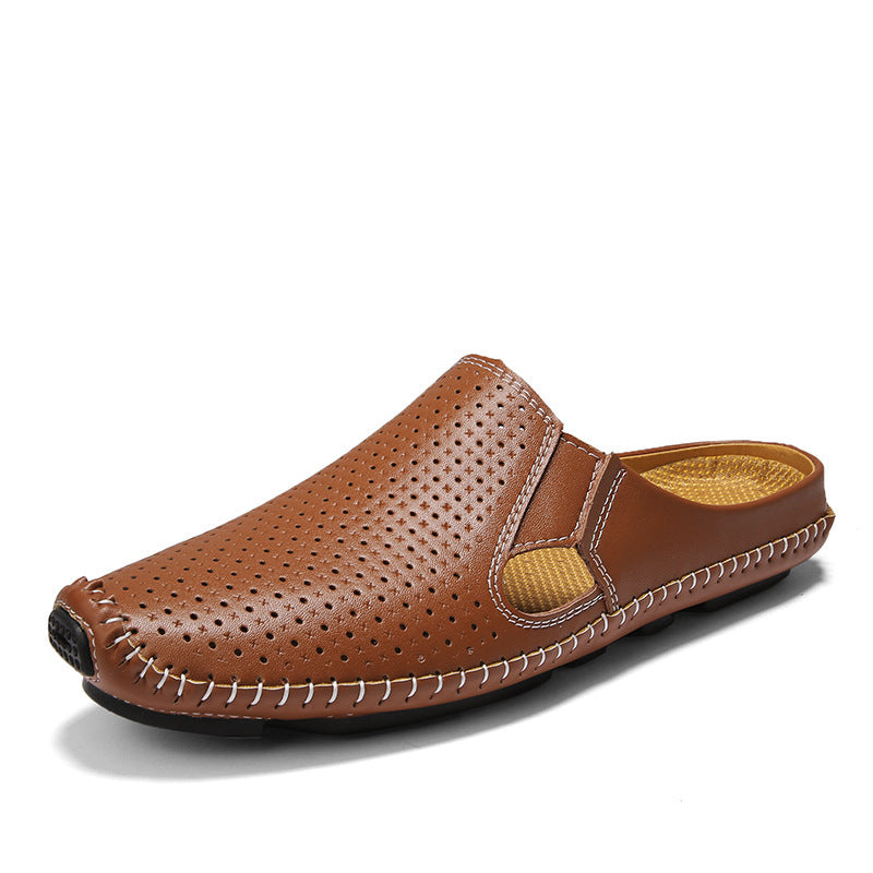 Breathable Stylish Semi-slippers Men's Hollow Brown