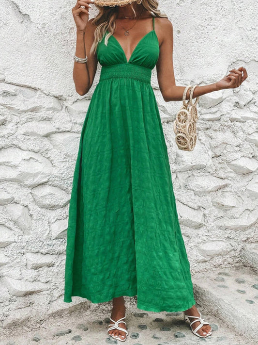 Crisscross V-Neck Maxi Cami Dress Dark Green