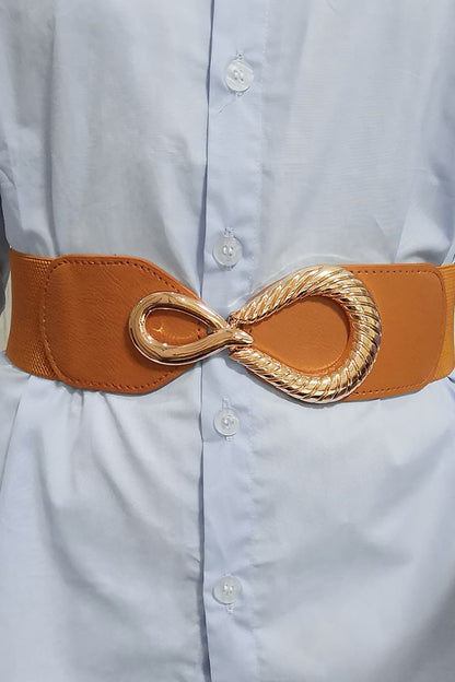 Ribbed Alloy Buckle Elastic Belt