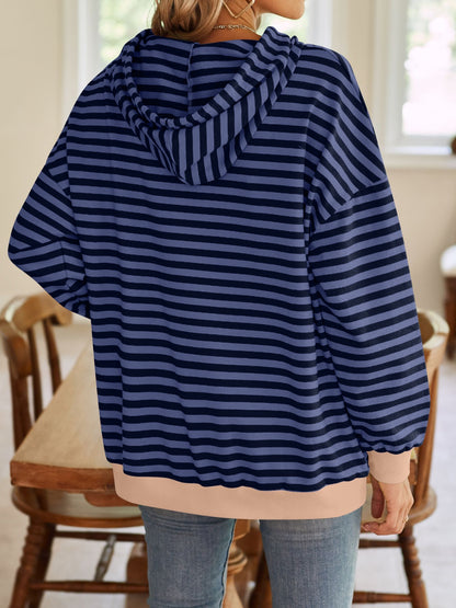 Lovelet Drawstring Striped Long Sleeve Hoodie