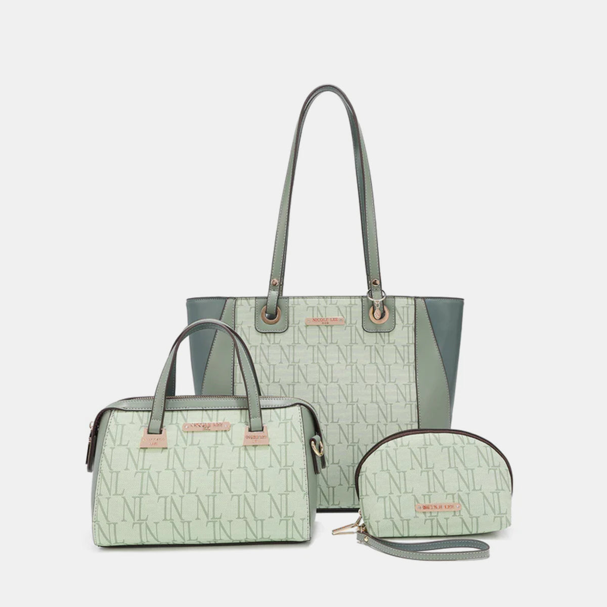 Nicole Lee USA 3-Piece Letter Print Texture Handbag Set SAGE One Size