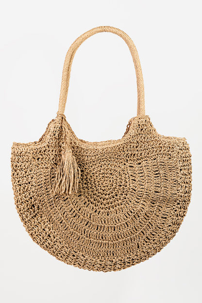 Fame Straw Braided Tote Bag with Tassel KA One Size